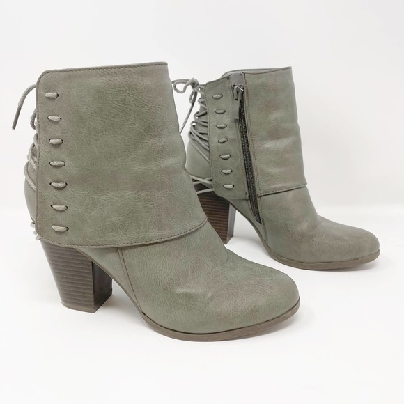 JGoods Shoes - JG  Gray Leather Lace Up Zip Ankle  Booties